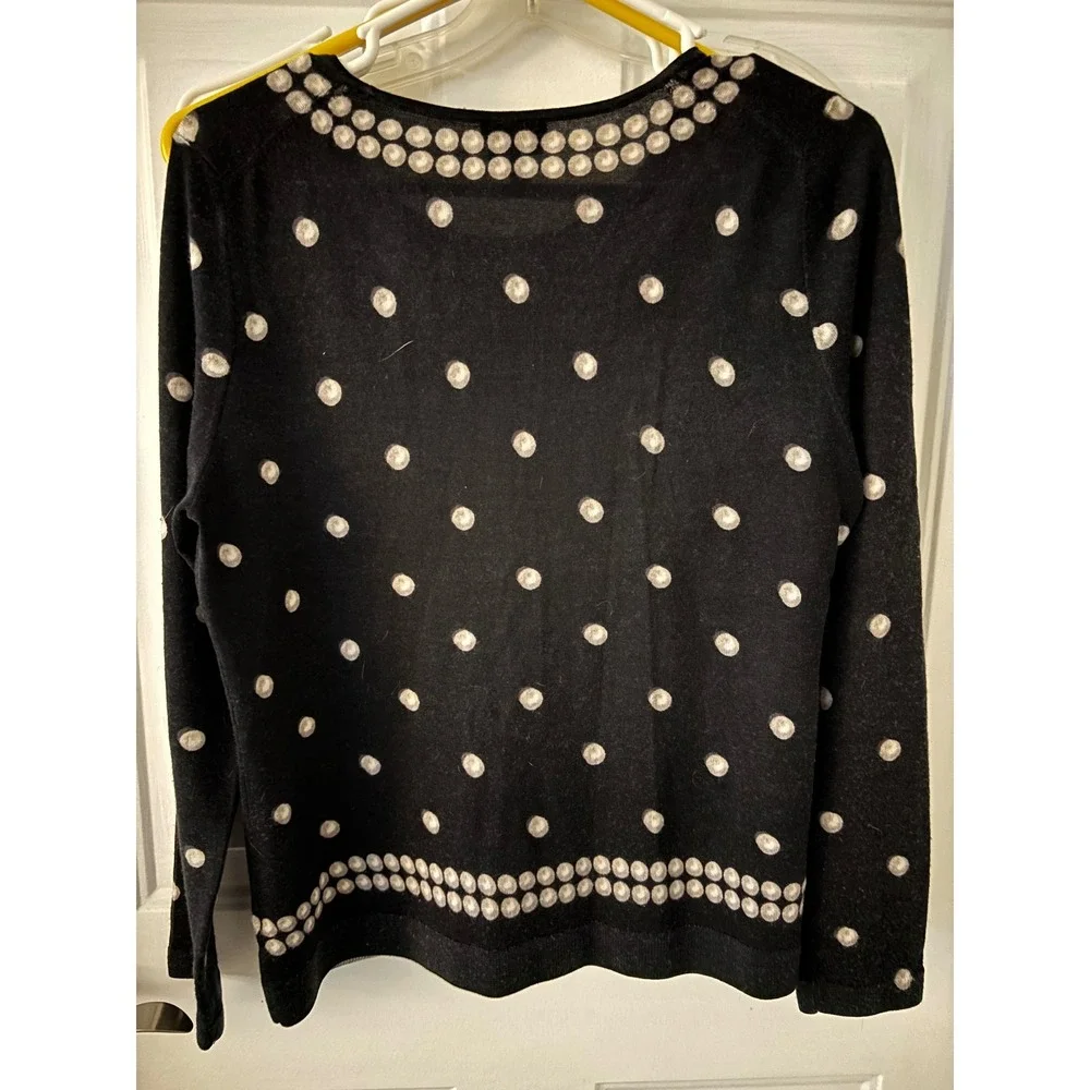 Talbots Petites Merino Wool Sweater Polka Dot Crew Neck Black L Petite - Picture 3 of 3